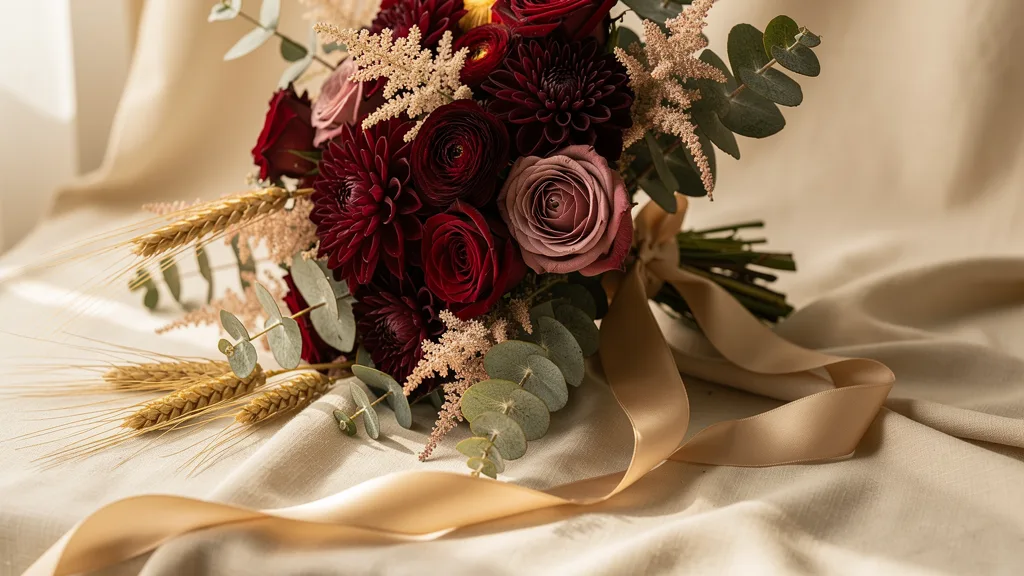 Bouquet in a burgundy wedding palette